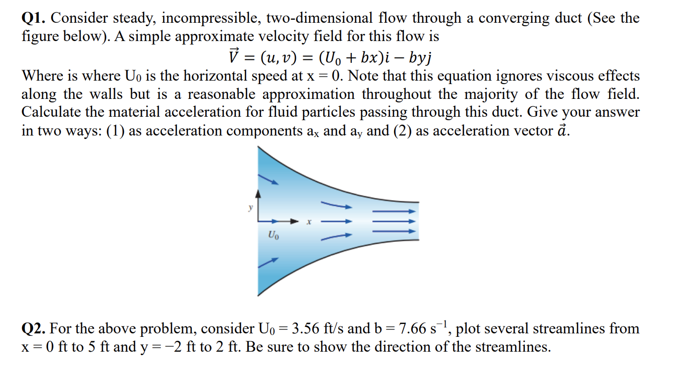 Q 1 . Consider steady, incompressible, two -