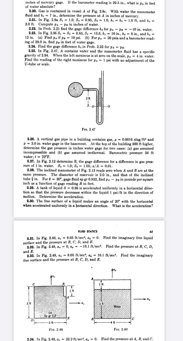 inches of mercury gage. If the barometer reading