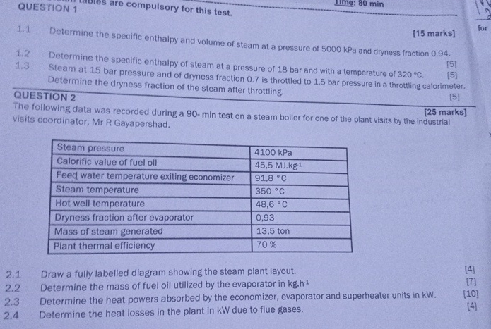 Question 1 1 . 1 Determine the specific enthalpy