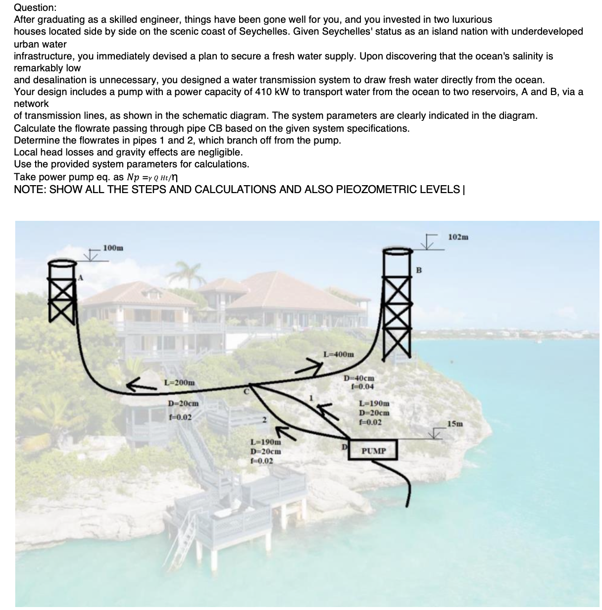 Calculate the flowrate passing through pipe CB
