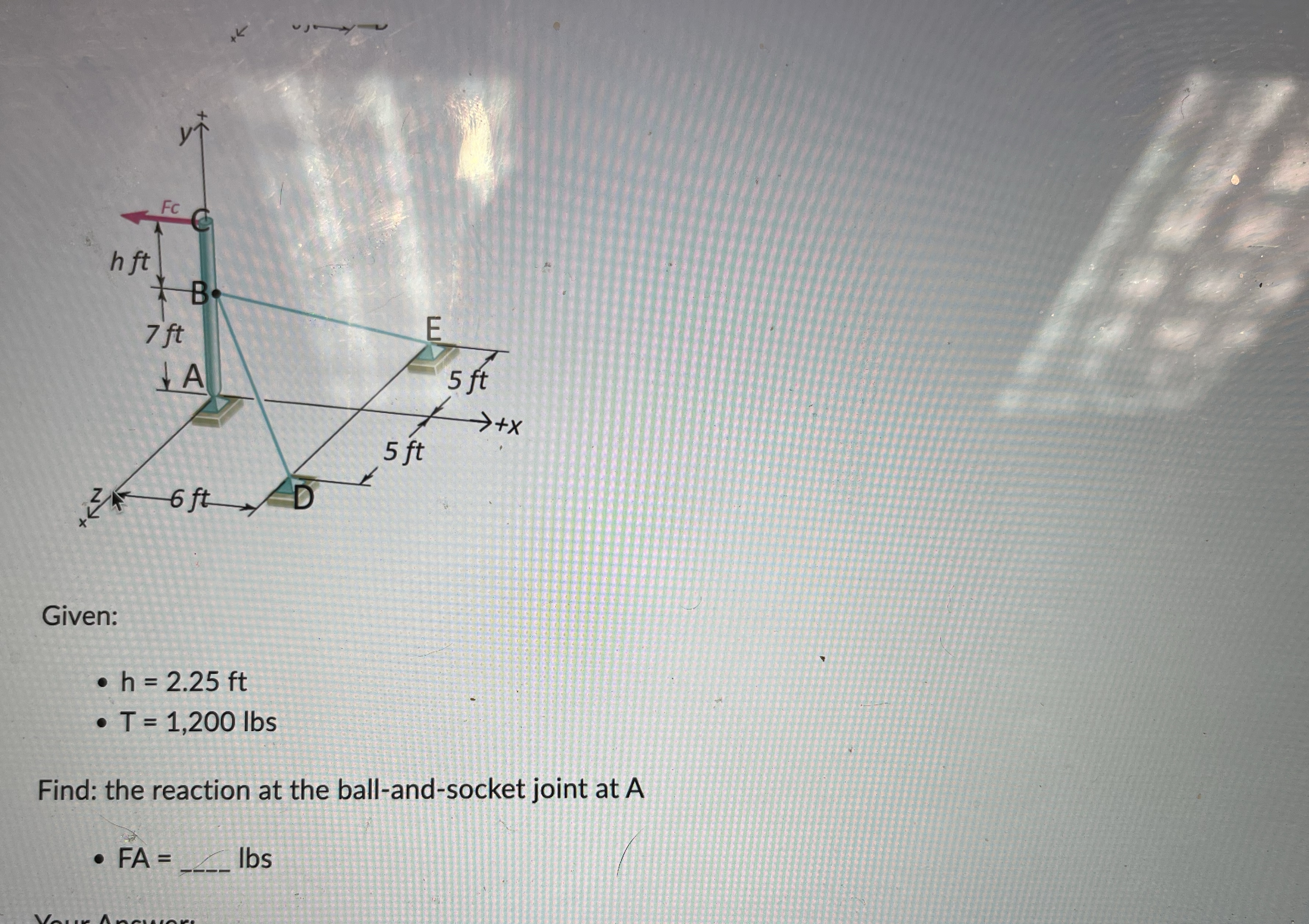 Given: h = 2 . 2 5 f t T = 1 , 2 0 0 l b s Find: