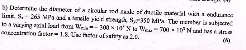 Se = 2 6 5 MPa and a tensile yield strength, Syt