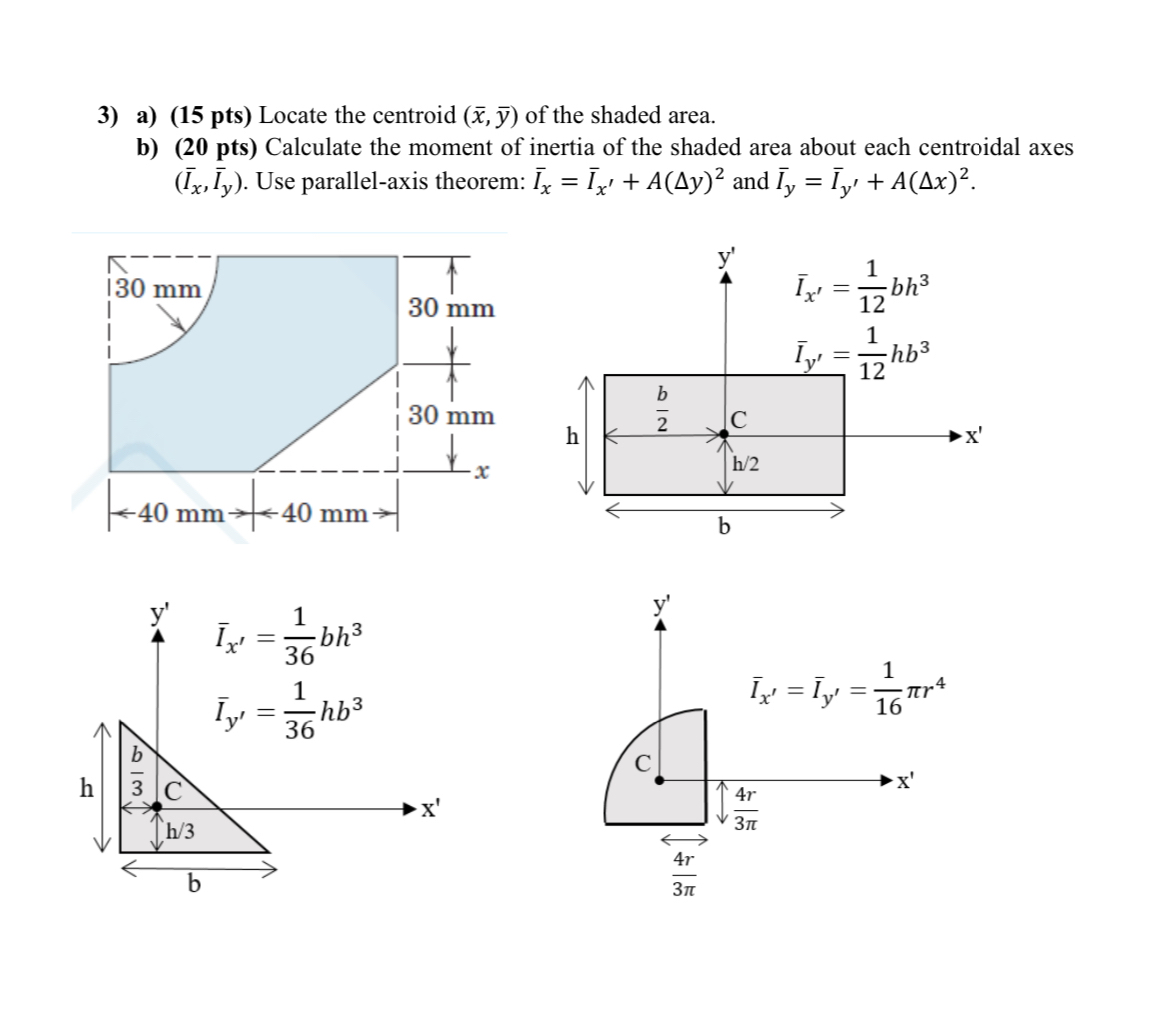 a ) ( 1 5 pts ) Locate the centroid ( x , b a r (