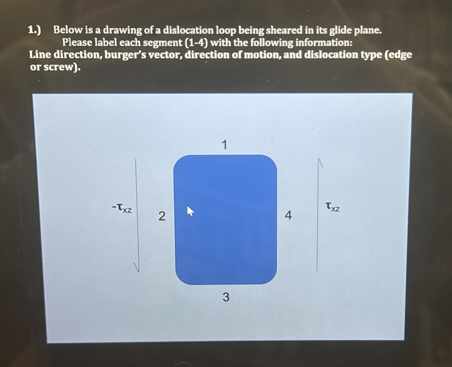 1 . ) Below is a drawing of a dislocation loop
