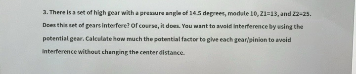 There is a set of high gear with a pressure angle