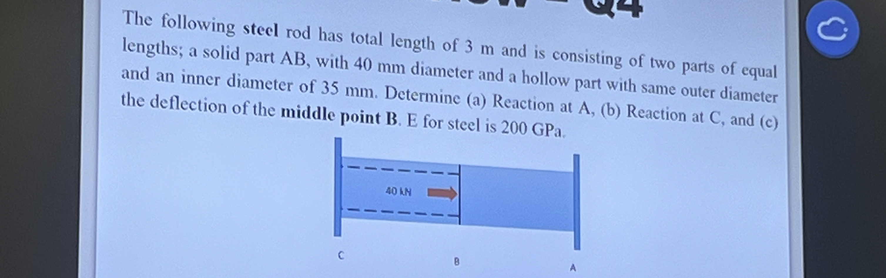 The following steel rod has total length of 3 m