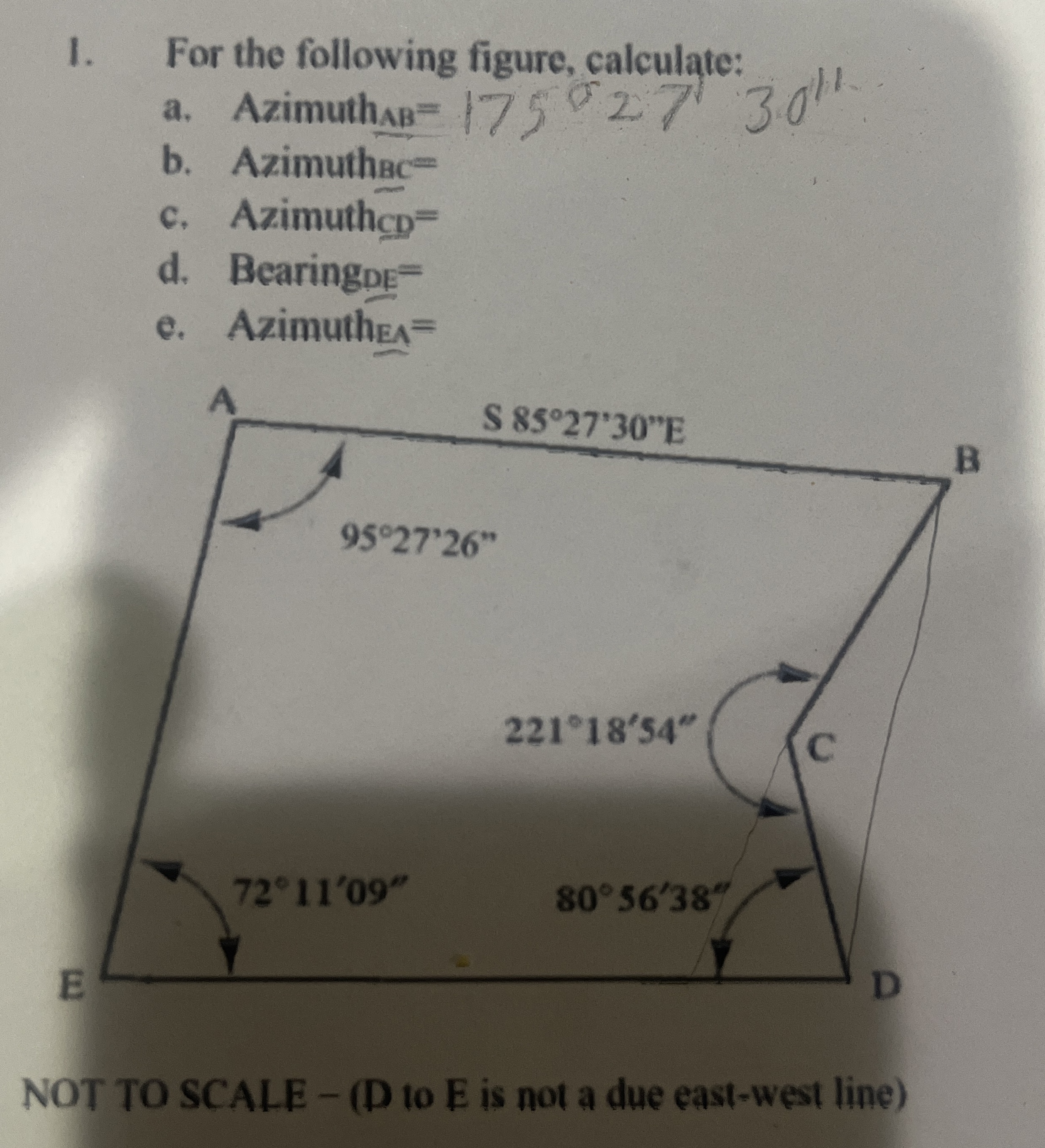 For the following figure, calculate: a . Azimuth