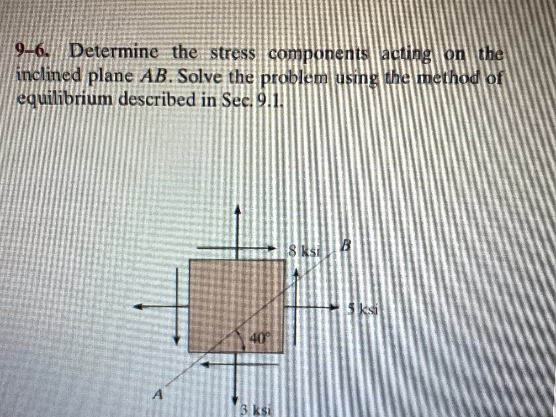 9 - 6 . Determine the stress components acting on