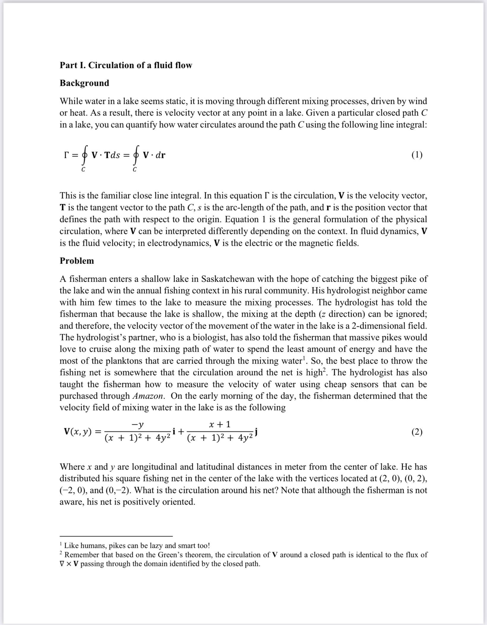 Part I. Circulation of a fluid flow Background