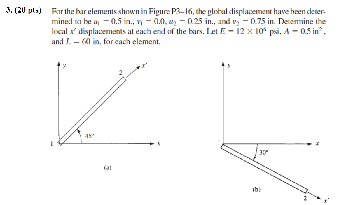 For the bar elements shown in Figure P 3 - 1 6 ,