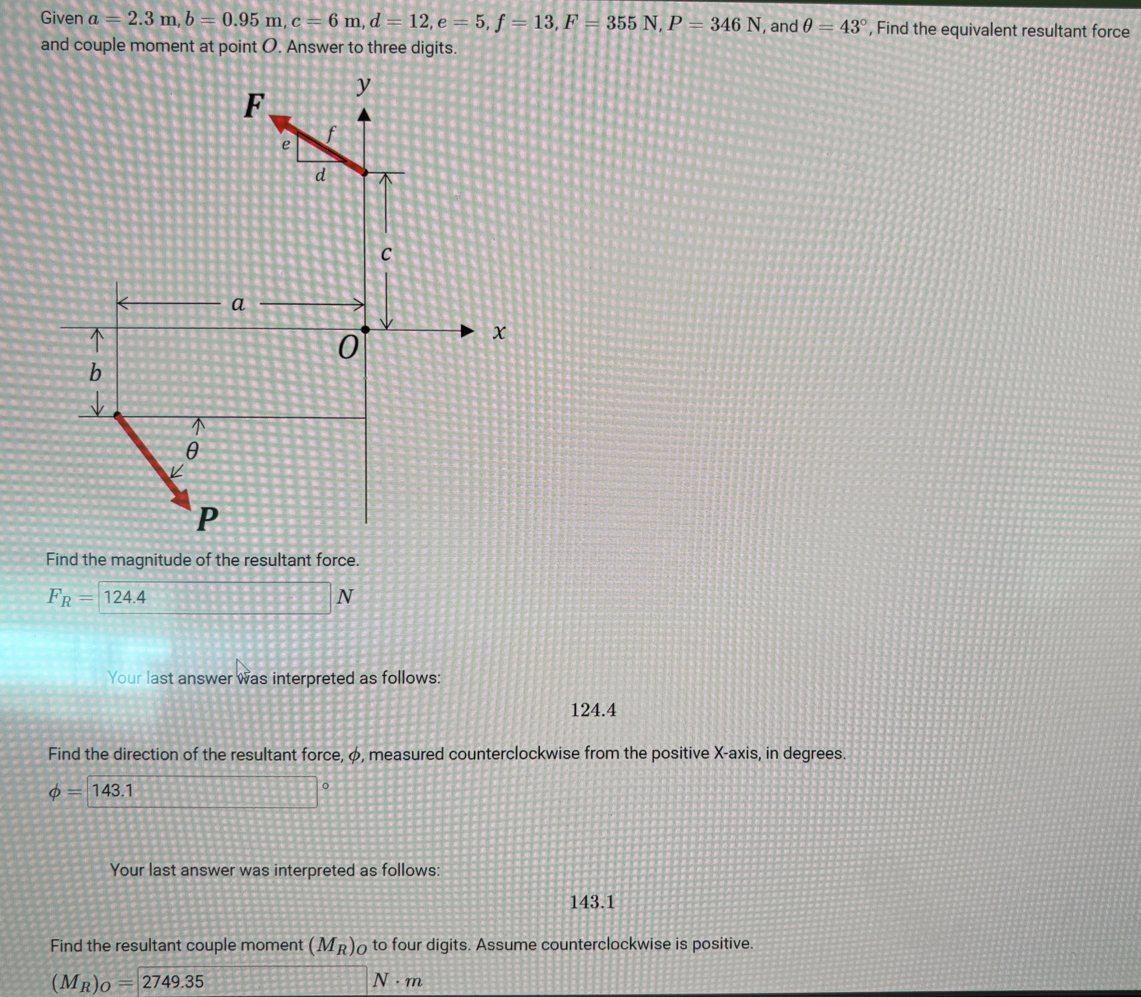 Given a = 2 . 3 m , b - 0 . 9 5 m , c - 6 m , d =