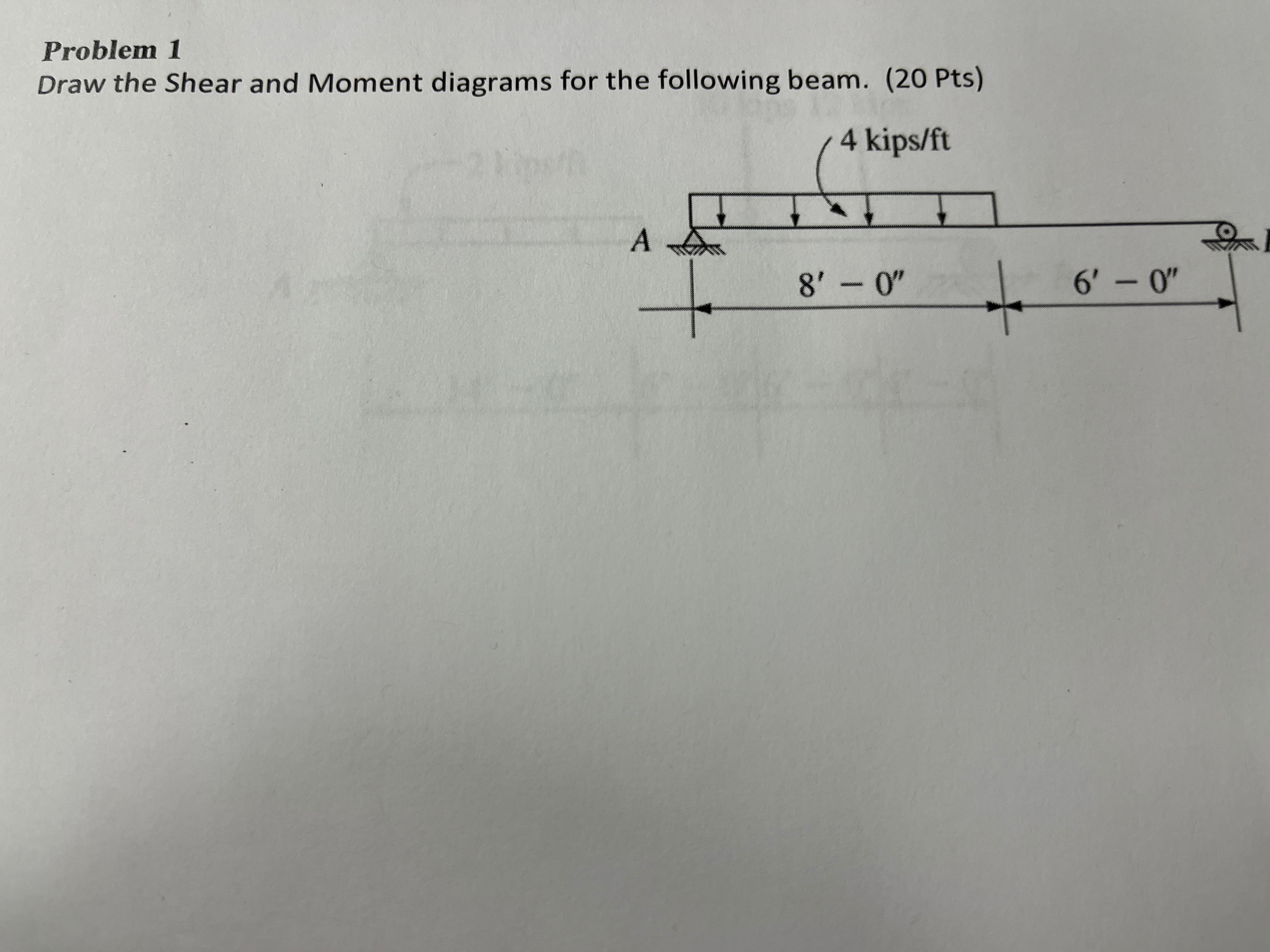 Problem 1 Draw the Shear and Moment diagrams for