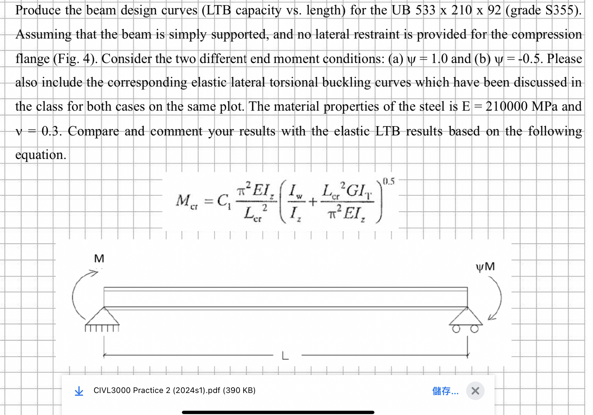 Produce the beam design curves ( LTB capacity vs