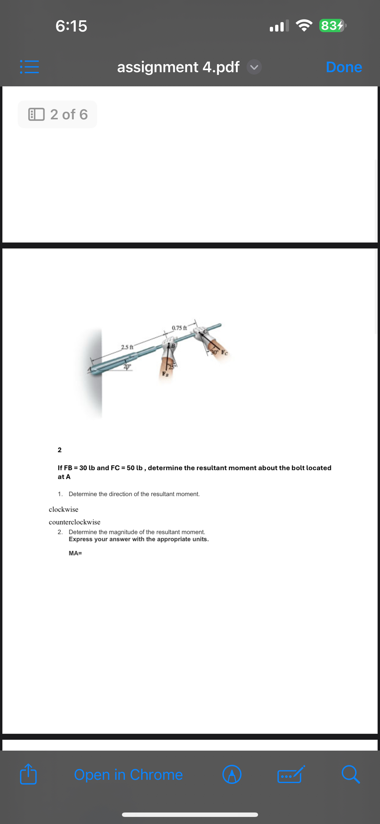 If FB = 3 0 l b and F C = 5 0 l b , determine the