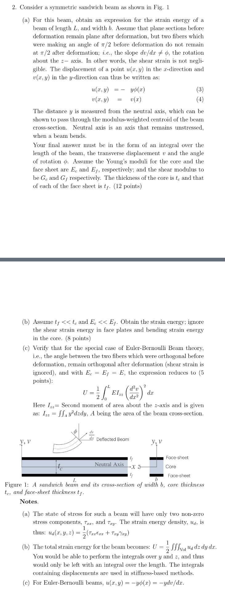 Consider a symmetric sandwich beam as shown in