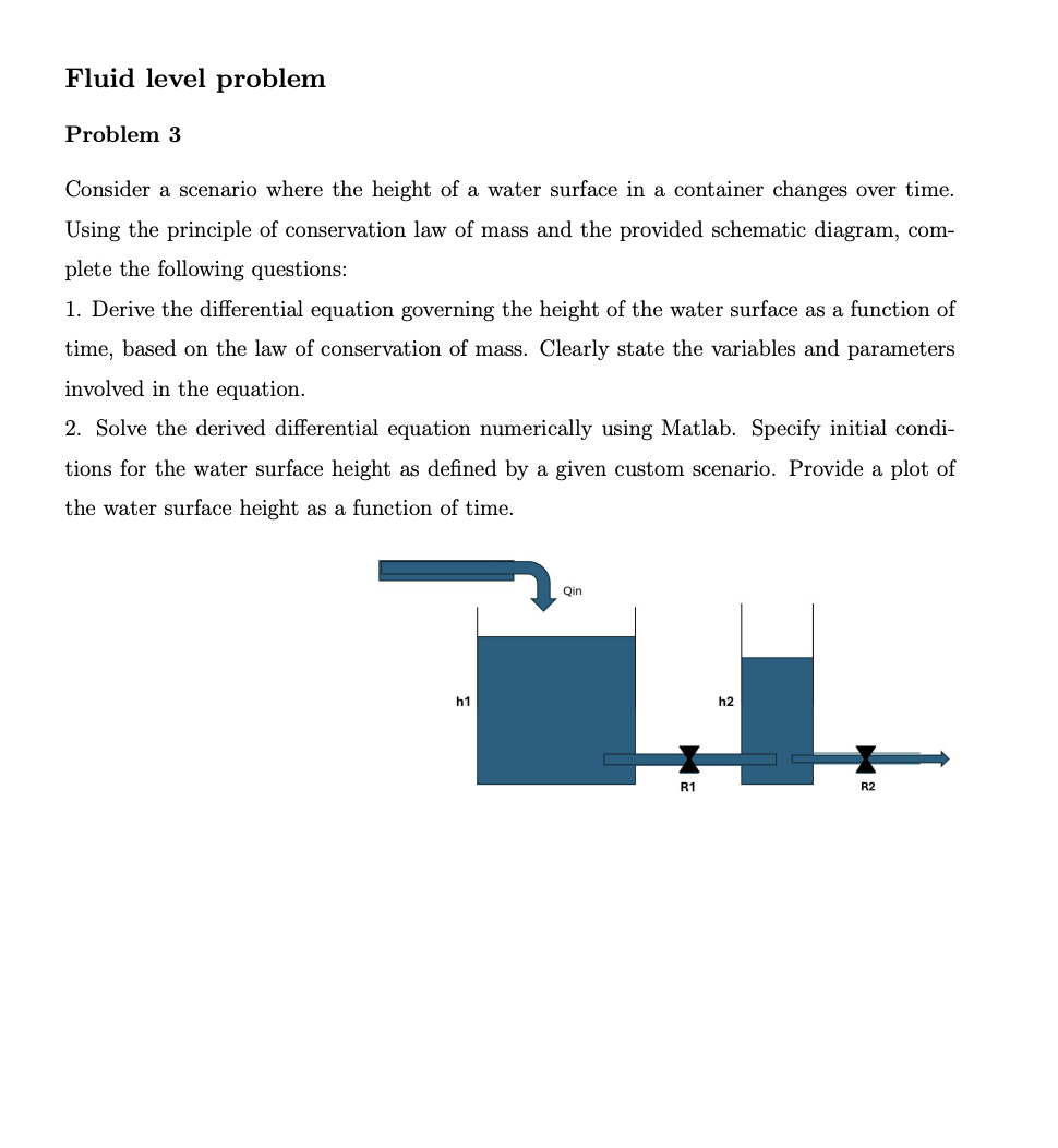 Fluid level problem Problem 3 Consider a scenario