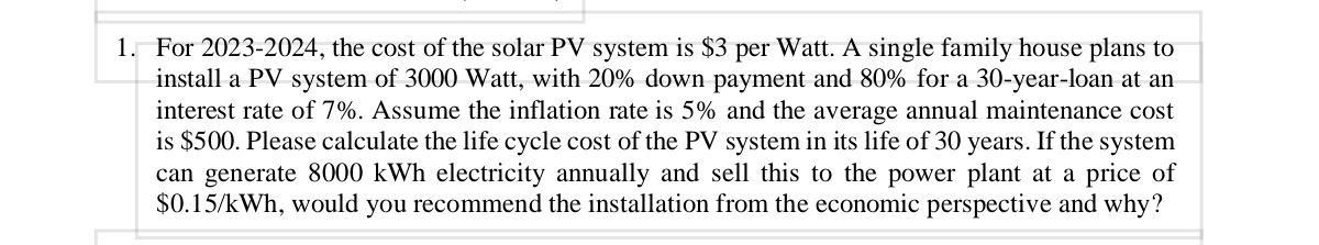 For 2 0 2 3 - 2 0 2 4 , the cost of the solar PV