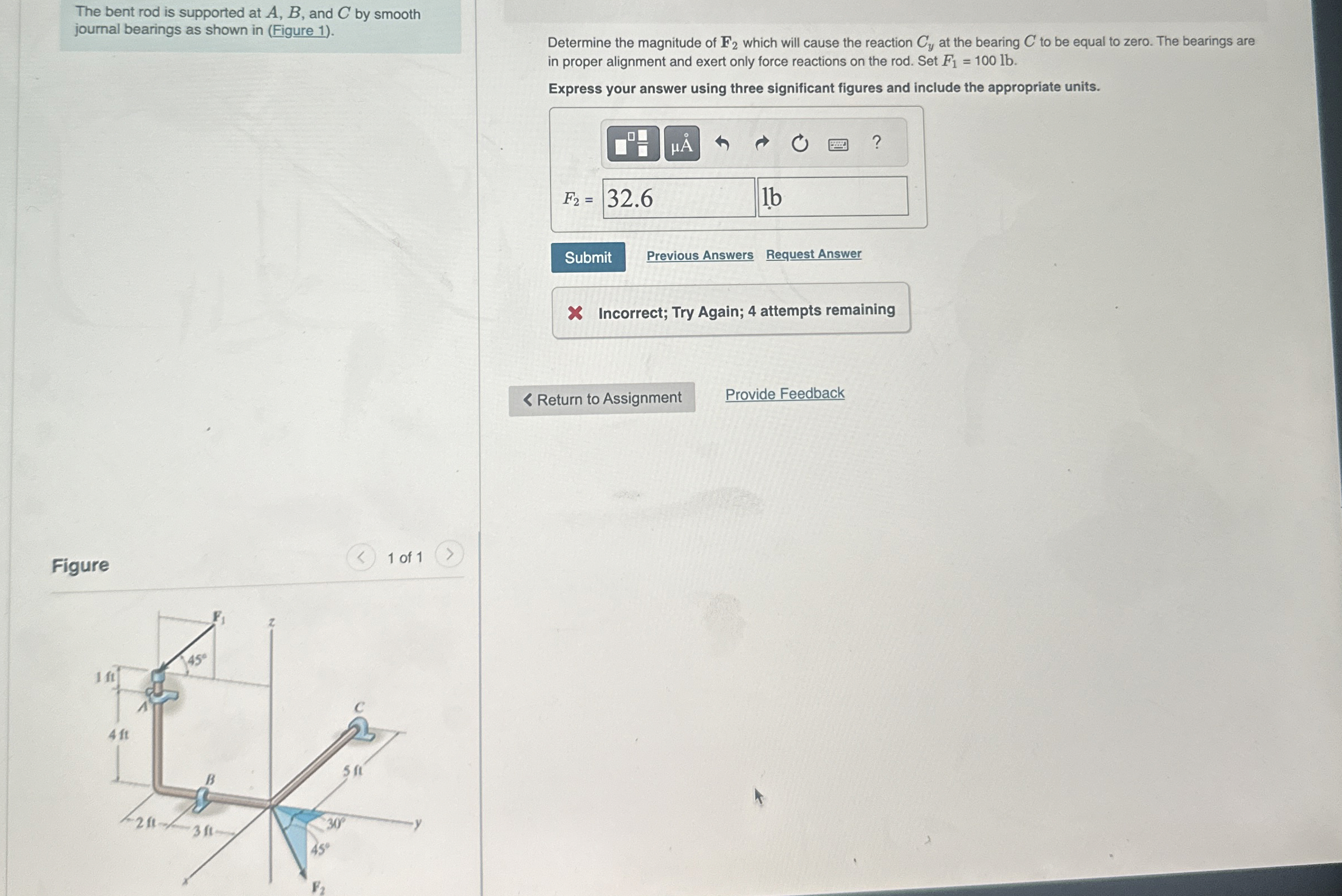 The bent rod is supported at A , B , and C by