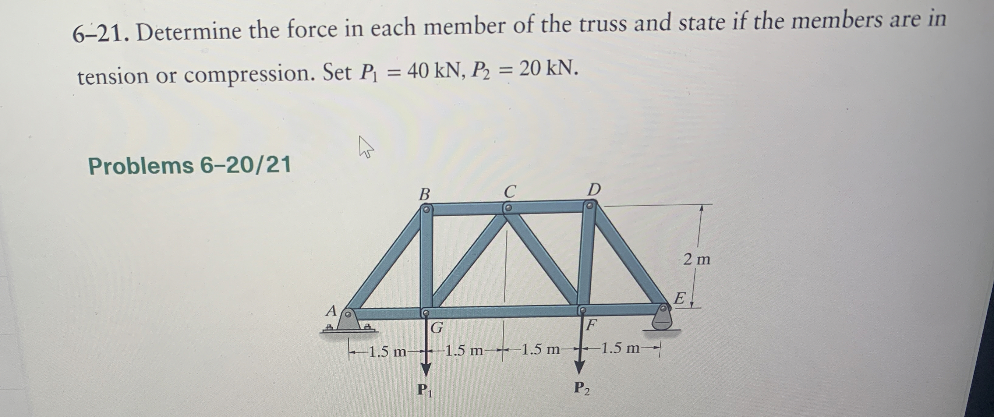 6 - 2 1 . Determine the force in each member of