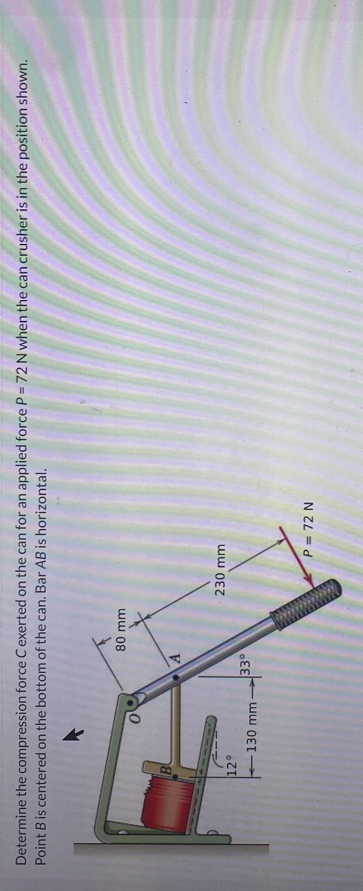 Determine the compression force C exerted on the