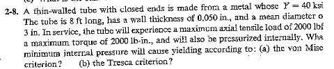 2 - 8 . A thin - walled tube with closed ends is