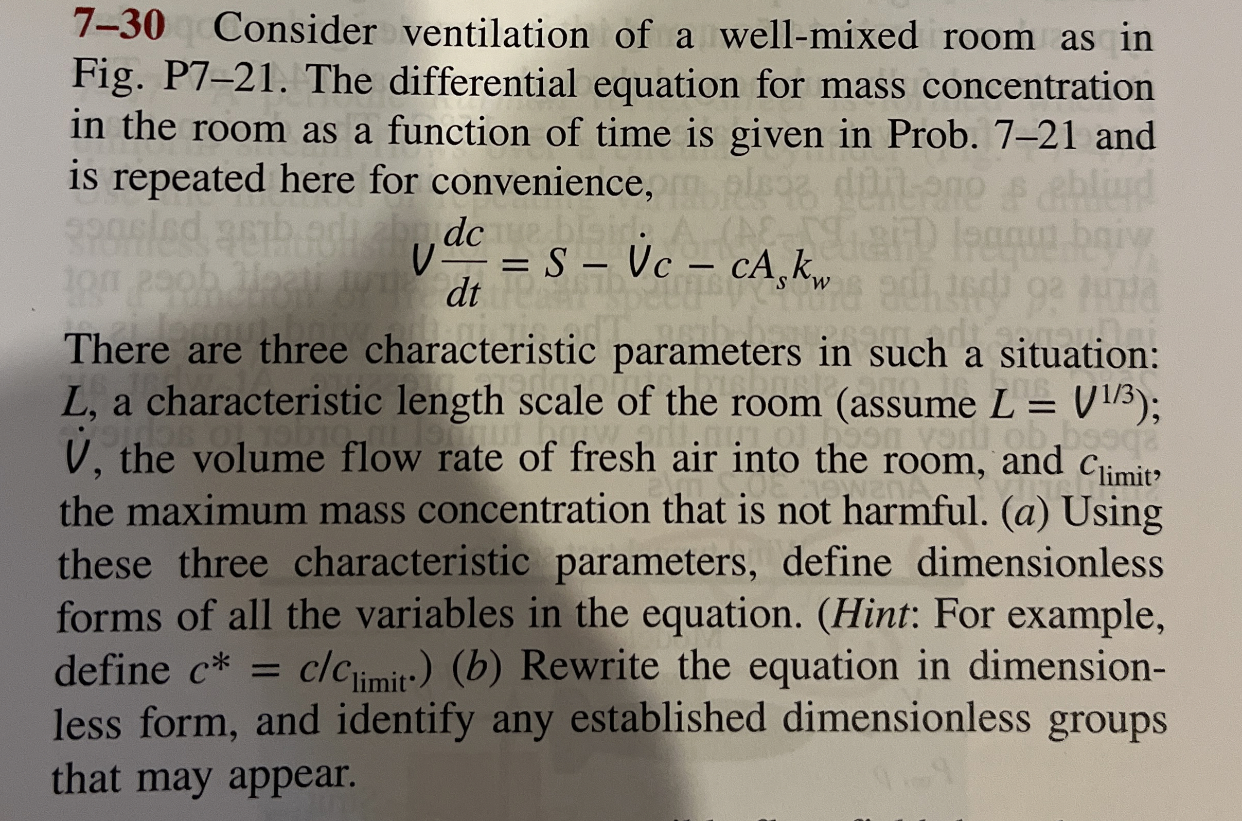7 - 3 0 Consider ventilation of a well - mixed