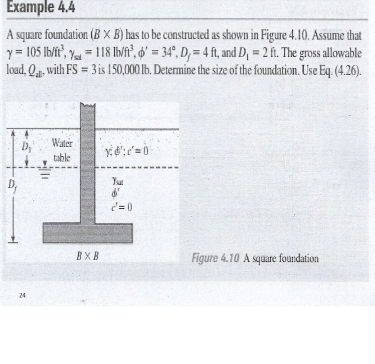 Example 4 . 4 A square foundation ( B B ) has to