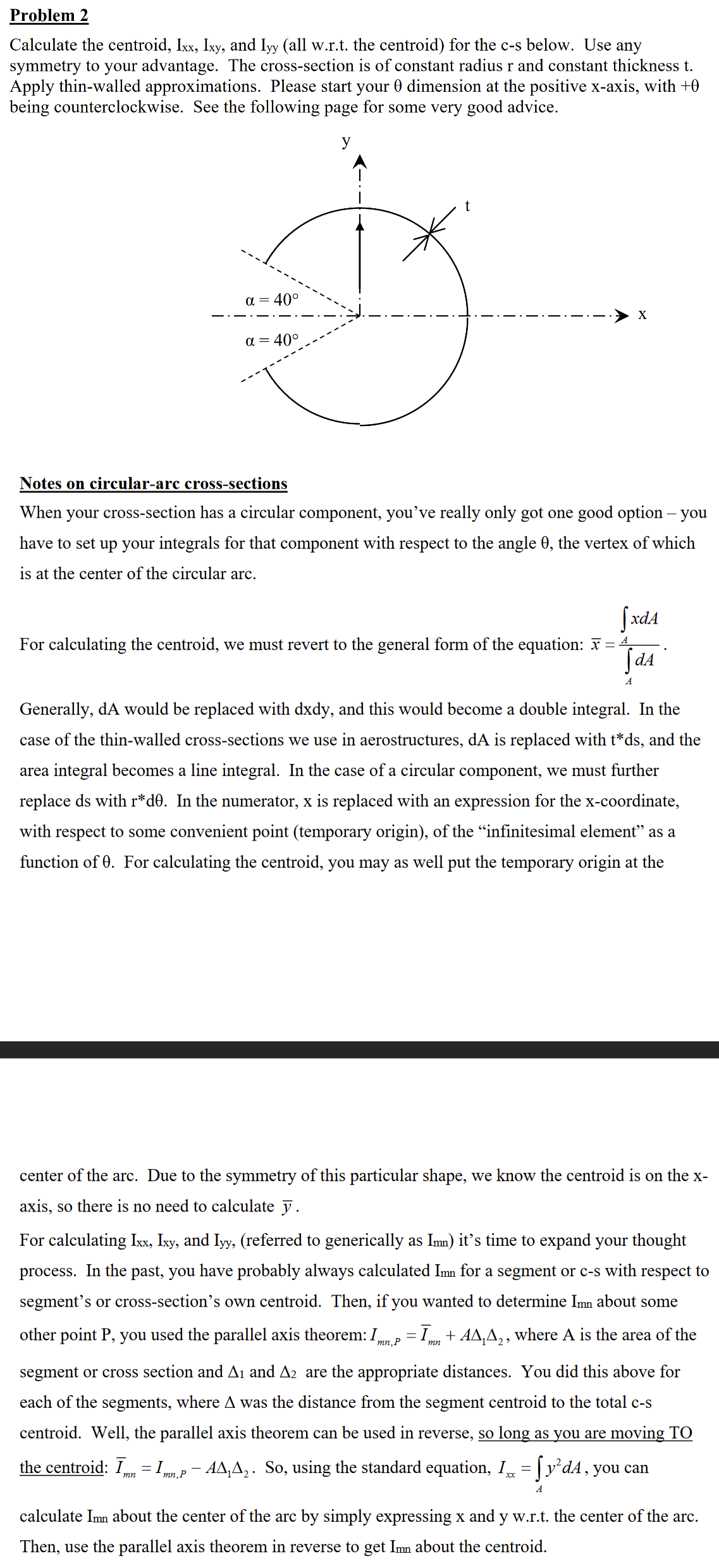 Problem 2 Calculate the centroid, I , I x y , and