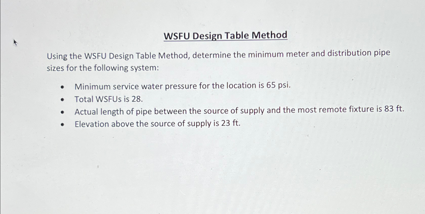 WSFU Design Table Method Using the WSFU Design