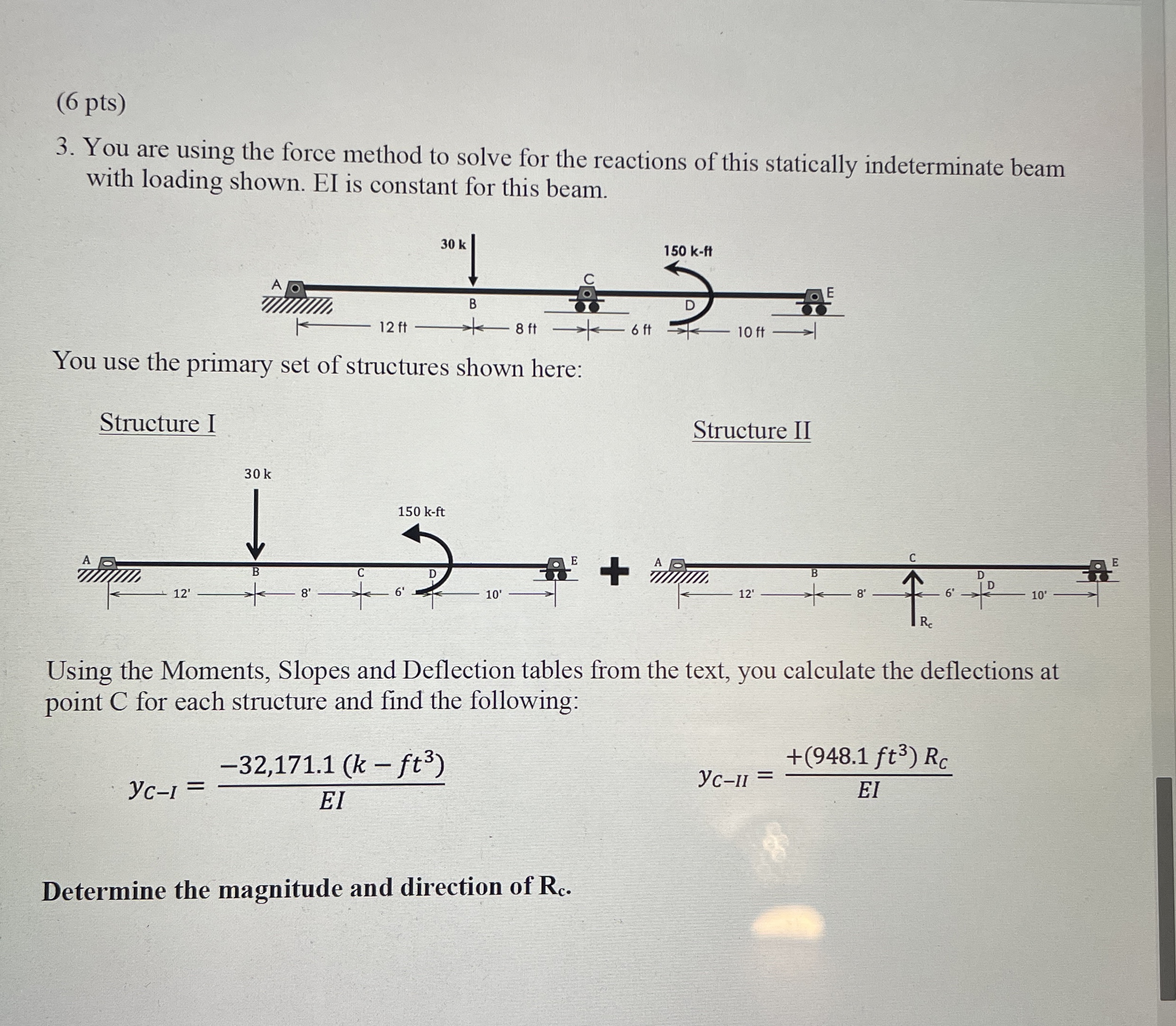 ( 6 pts ) 3 . You are using the force method to