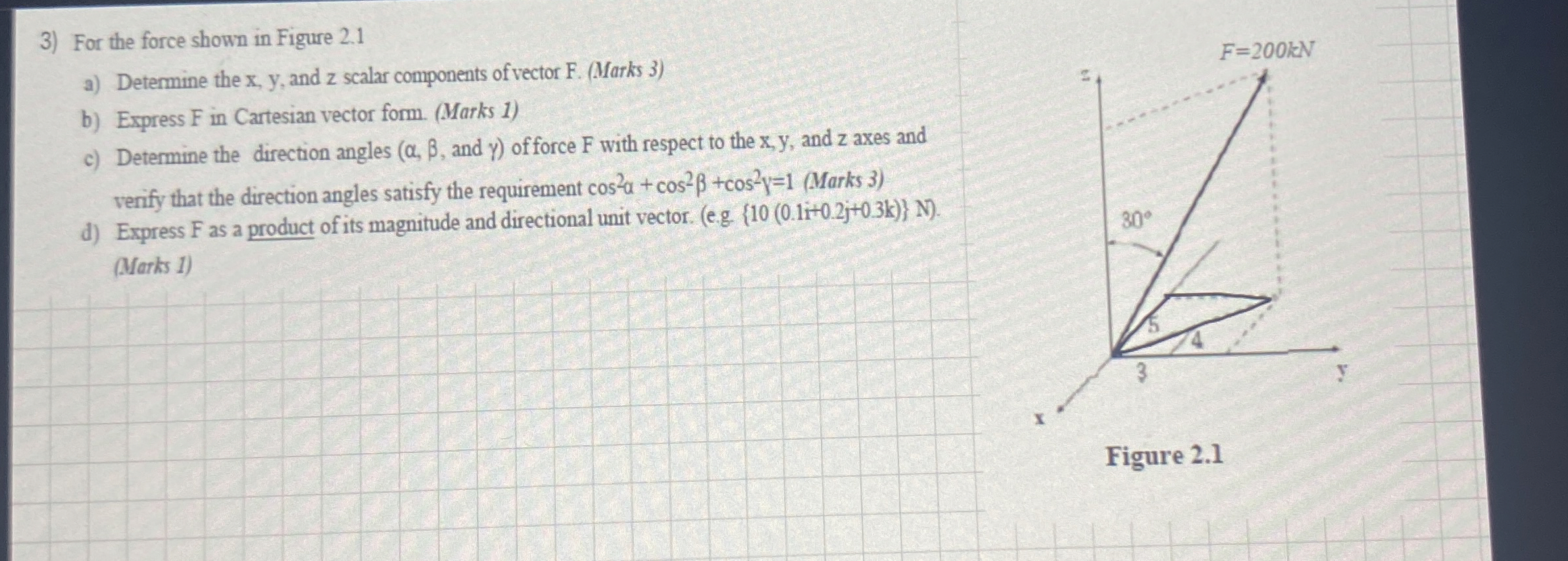 For the force shown in Figure 2 . 1 a ) Determine