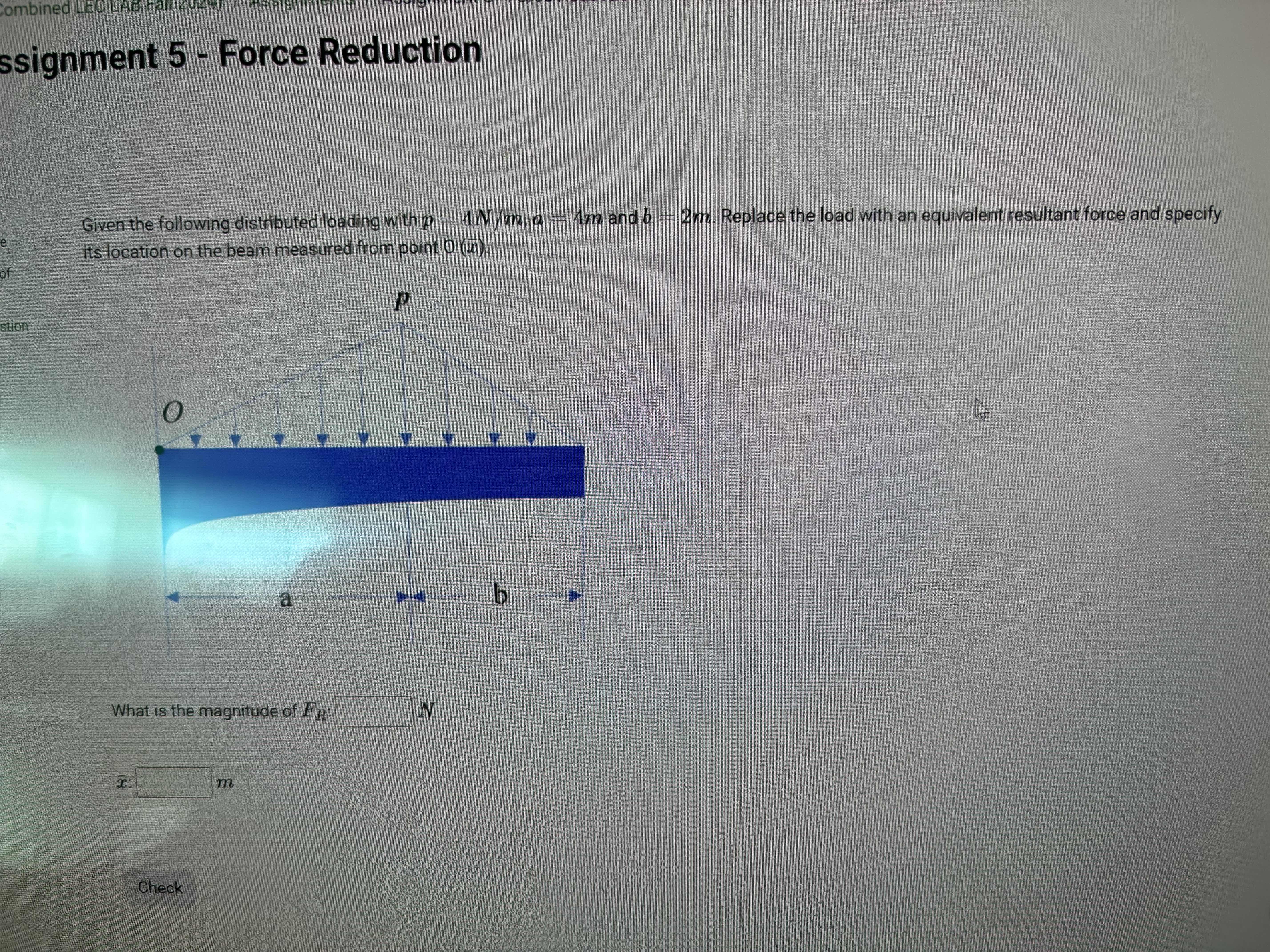 Given the following distributed loading with p =