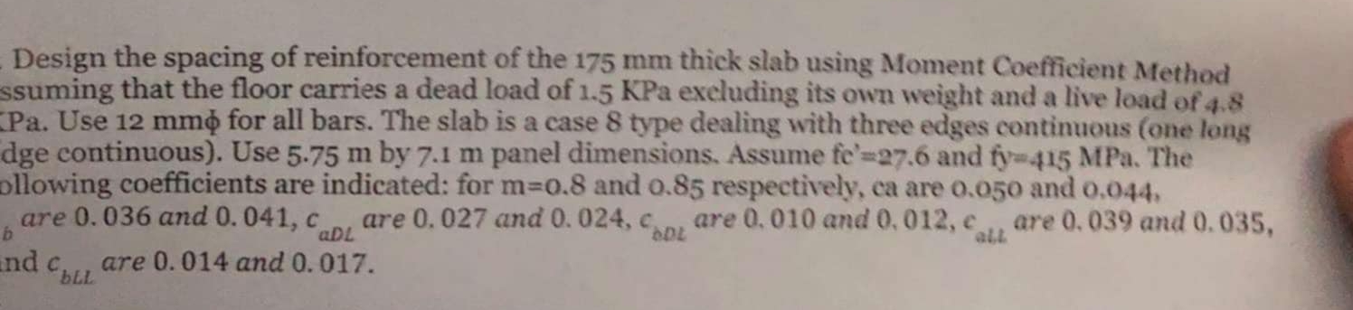 Design the spacing of reinforcement of the 1 7 5