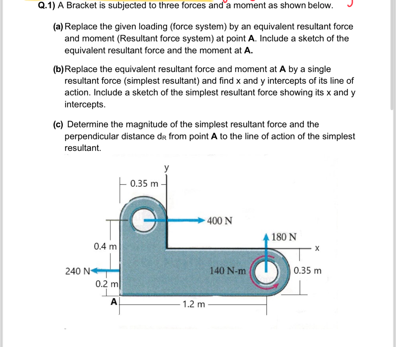 Q . 1 ) A Bracket is subjected to three forces