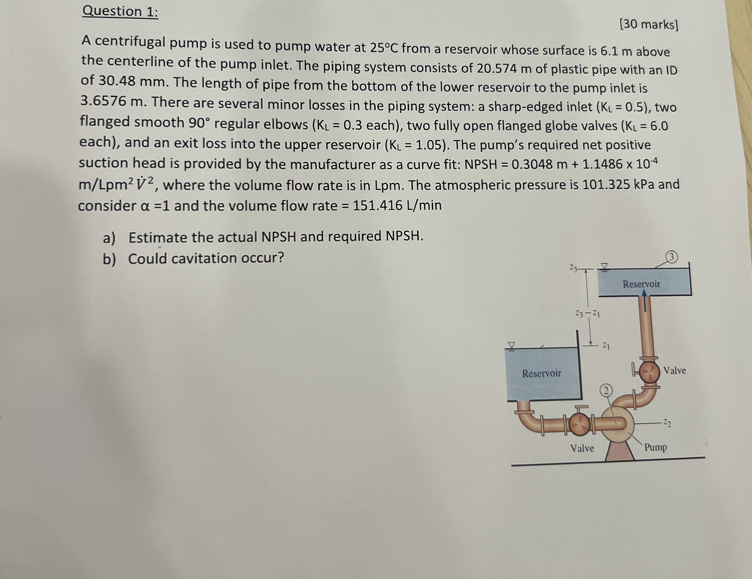 Question 1 : [ 3 0 marks ] A centrifugal pump is