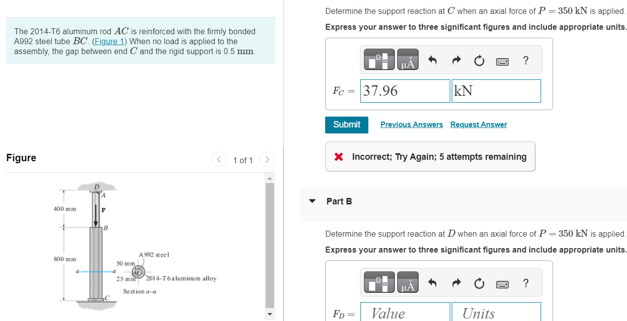 Determine the support reaction at \ ( C \ ) when