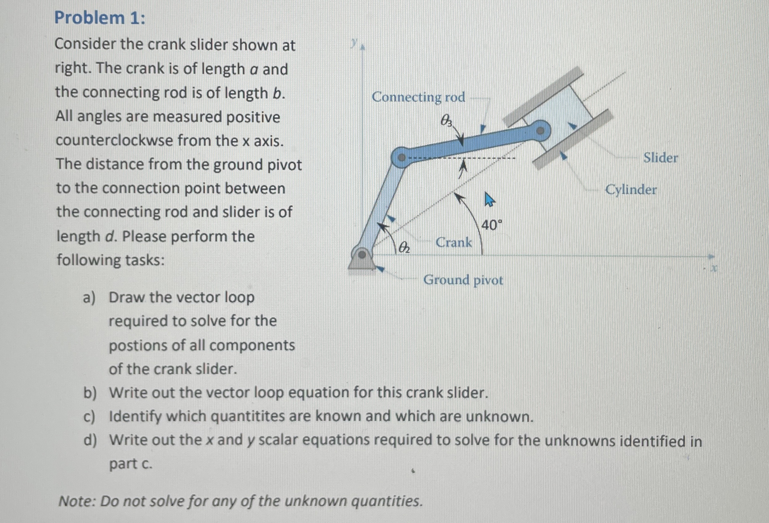 Problem 1 : Consider the crank slider shown at