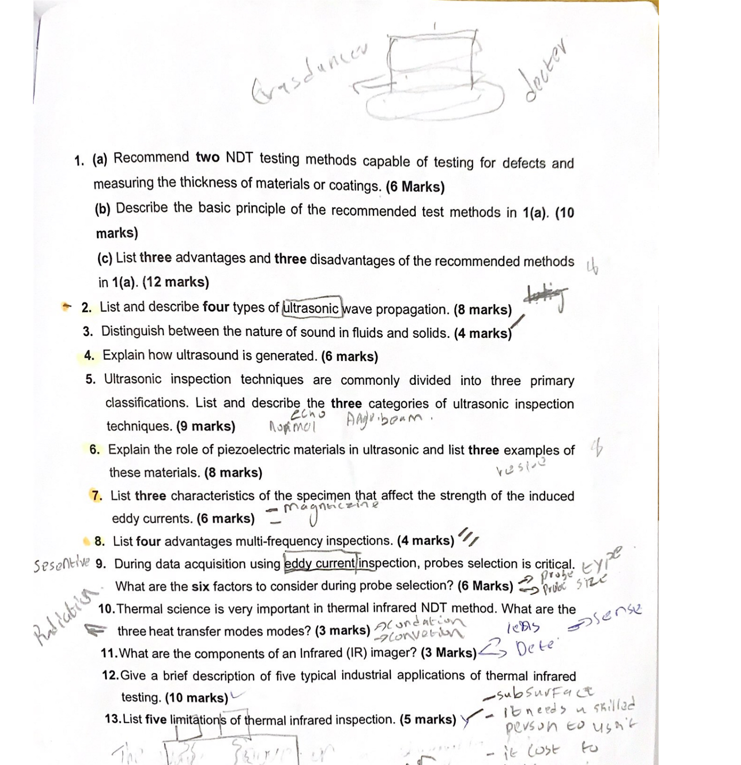 ( a ) Recommend two NDT testing methods capable