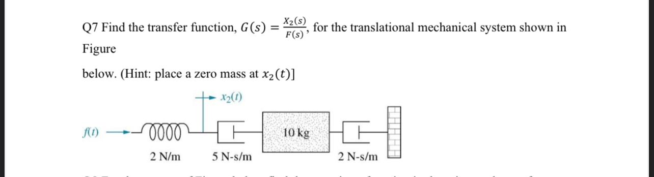 Q 7 Find the transfer function, G ( s ) = x 2 ( s