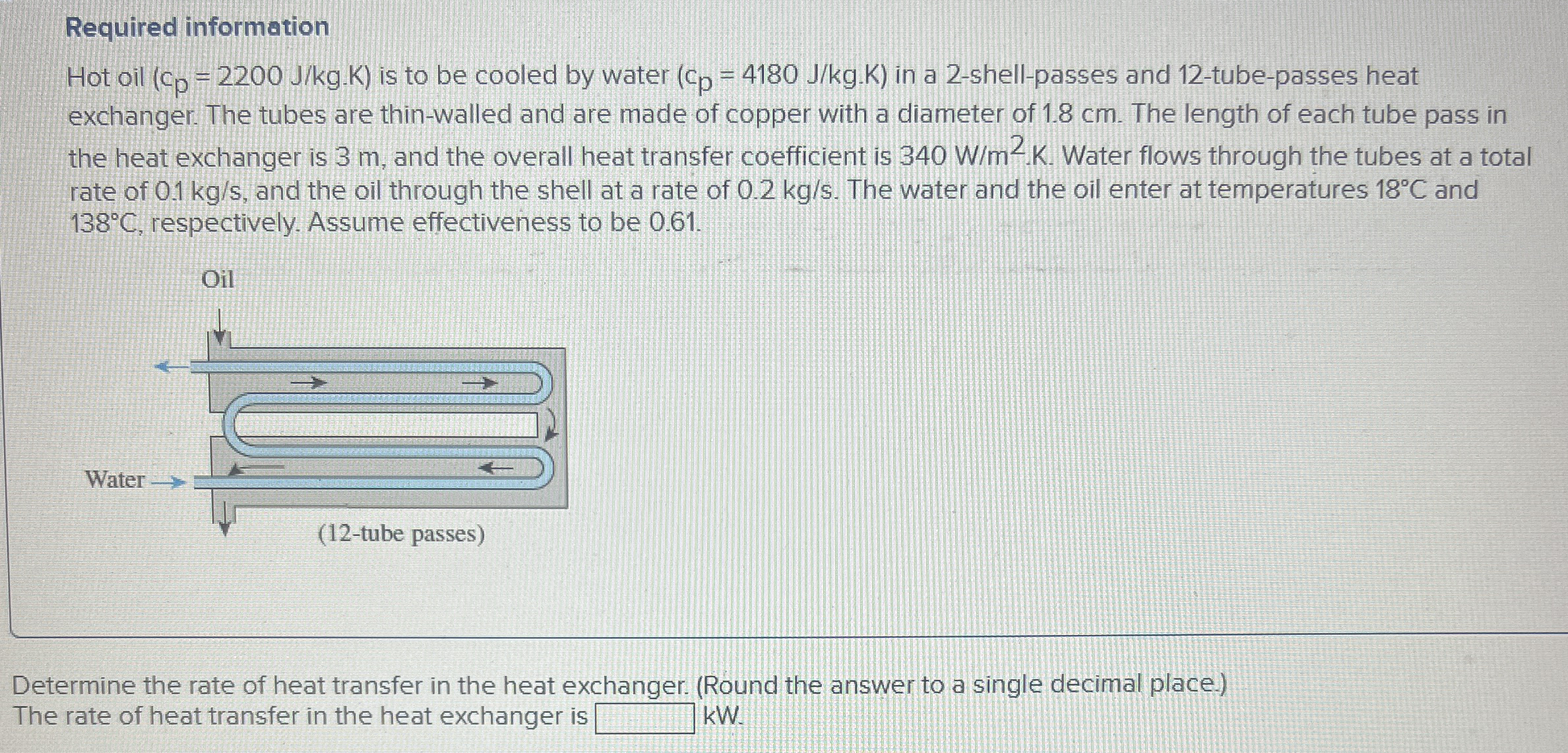 Required information Hot oil ( c p = 2 2 0 0 J k
