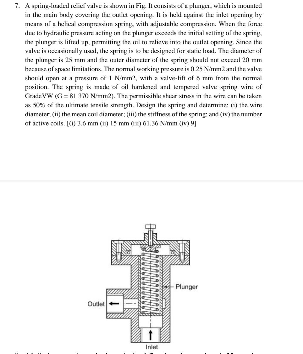 7 . A spring - loaded relief valve is shown in