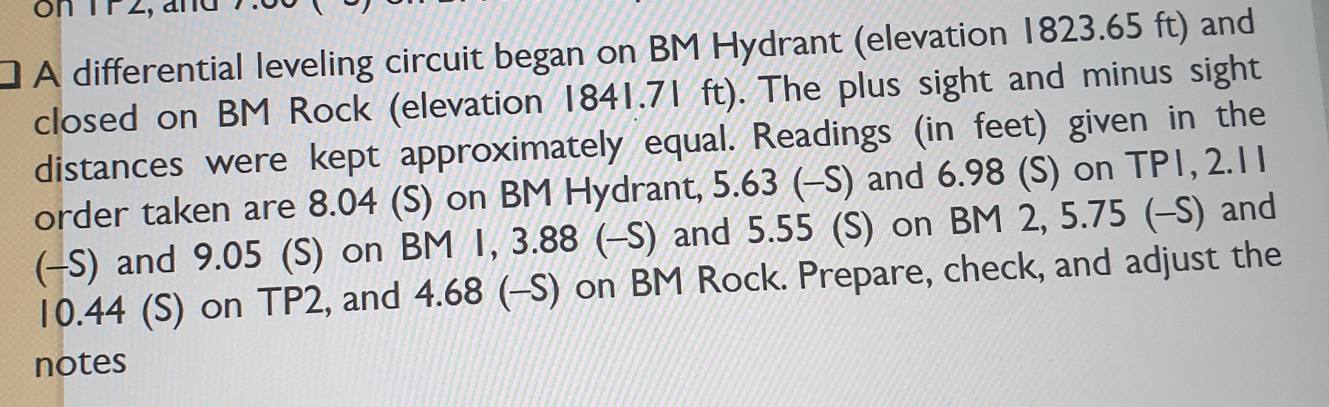 A differential leveling circuit began on BM