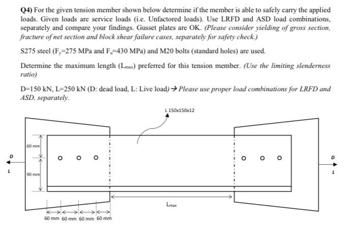 For the given tension member shown below