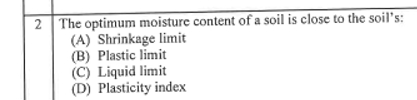 2 The optimum moisture content of a soil is close