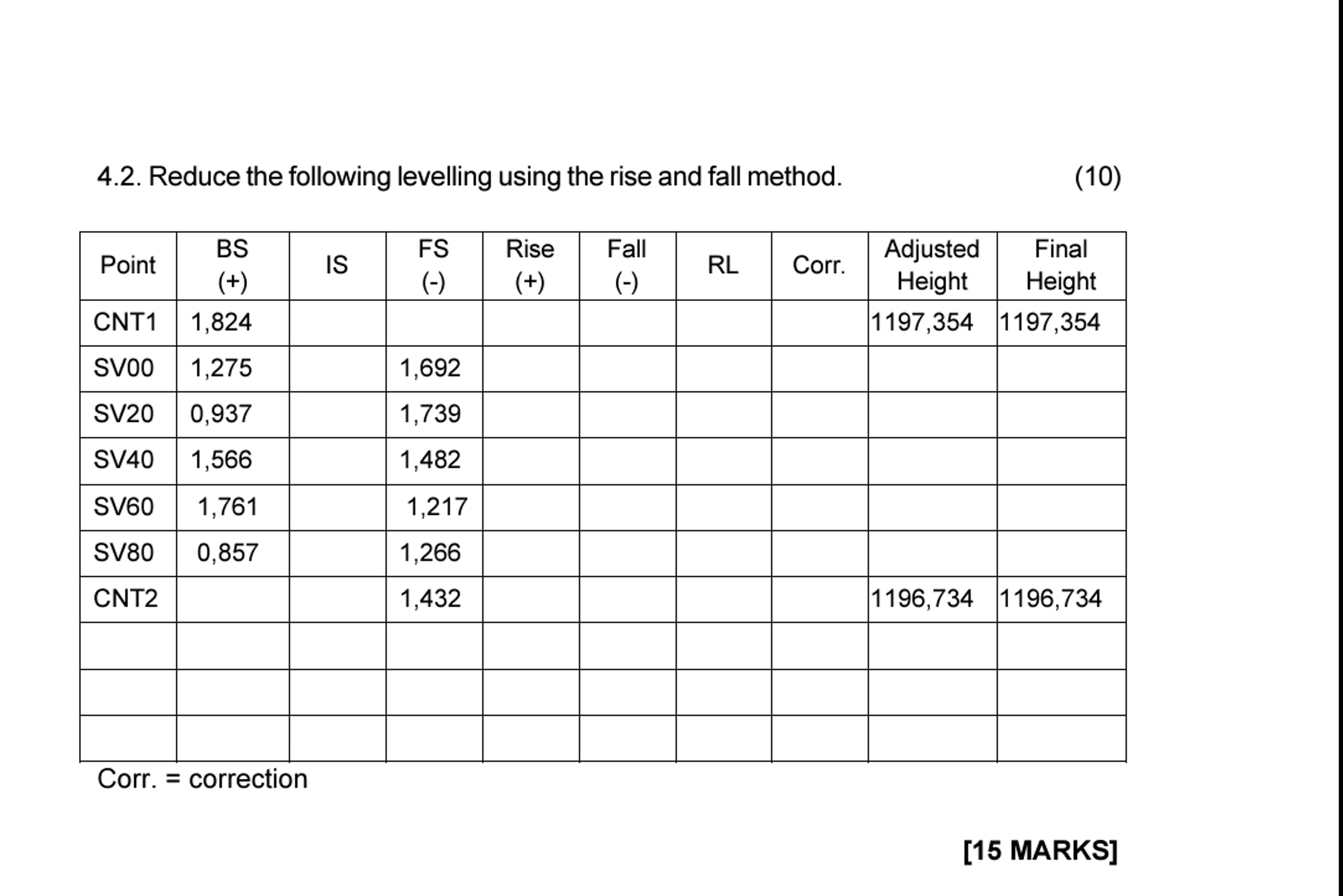 4 . 2 . Reduce the following levelling using the