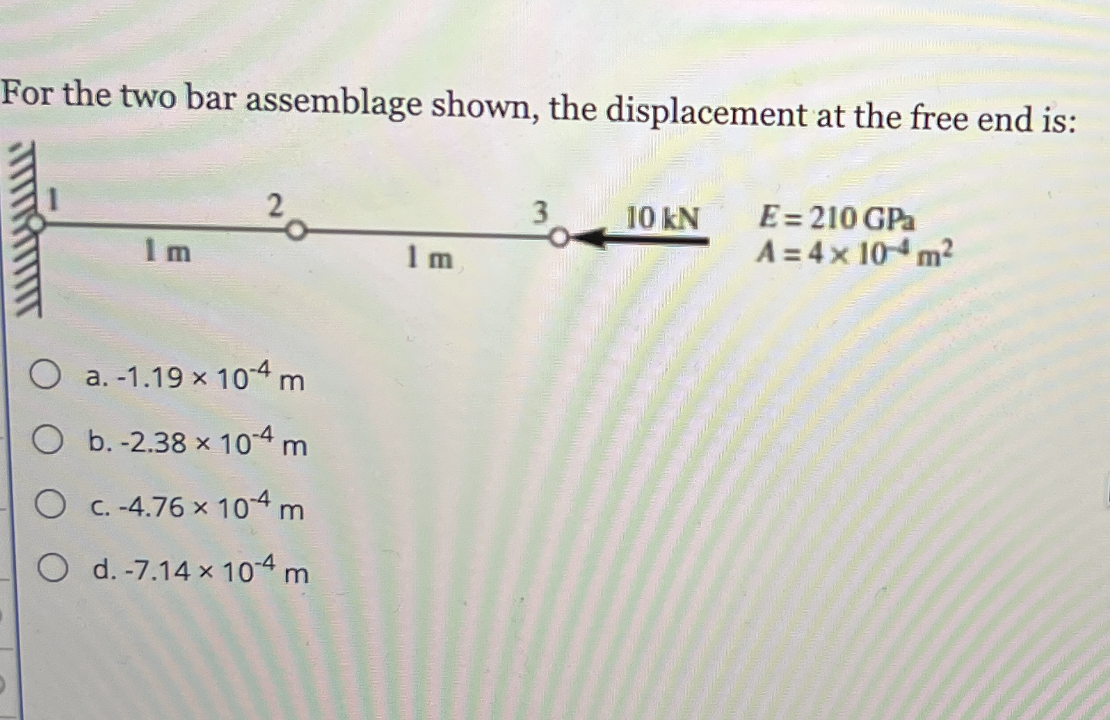 For the two bar assemblage shown, the