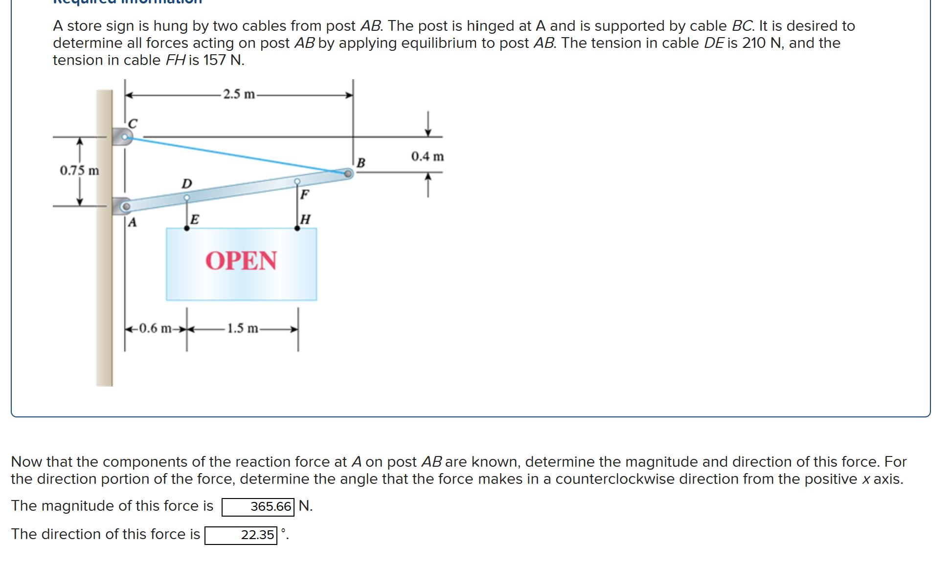A store sign is hung by two cables from post \ (