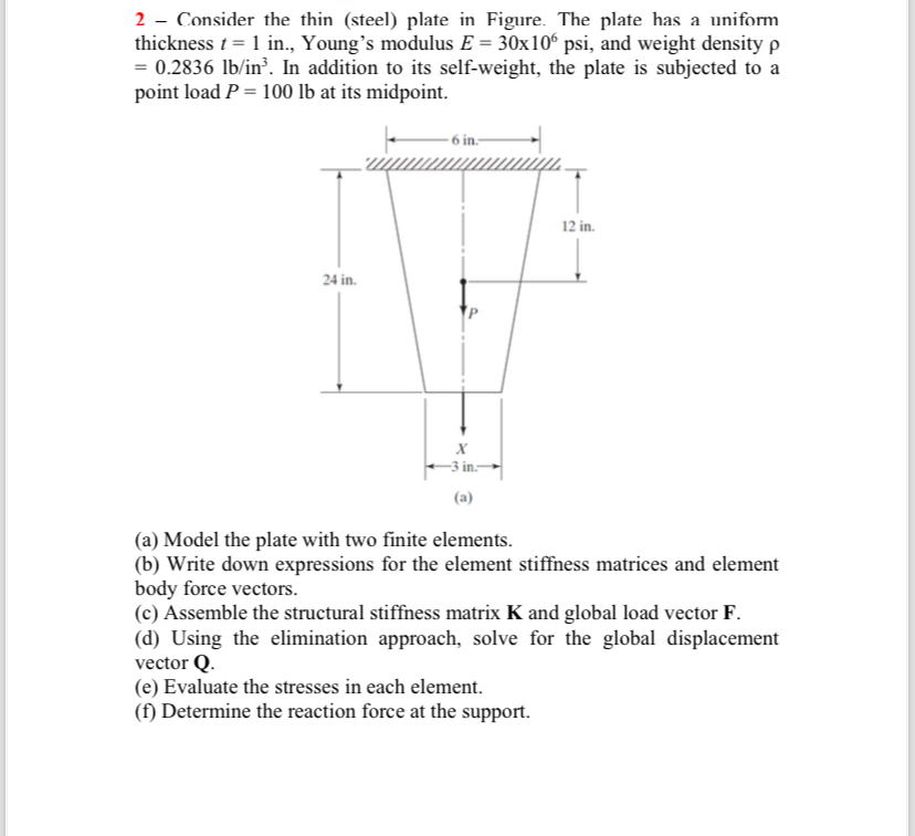 2 - Consider the thin ( steel ) plate in Figure.