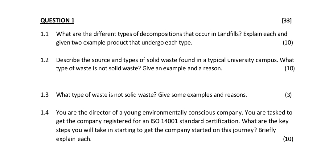 QUESTION 1 [ 3 3 ] 1 . 1 What are the different