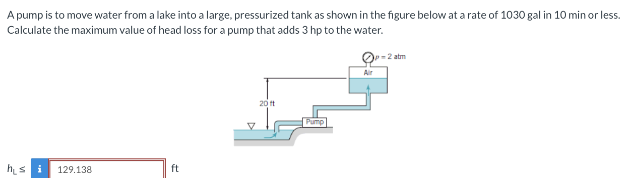 A pump is to move water from a lake into a large,